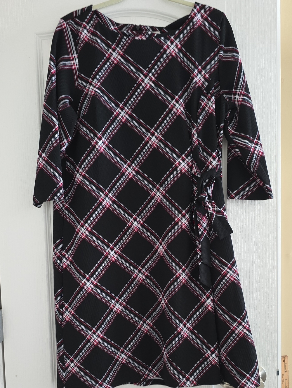 Black Plaid Tie-Waist Women’s Dress - Classic Casual